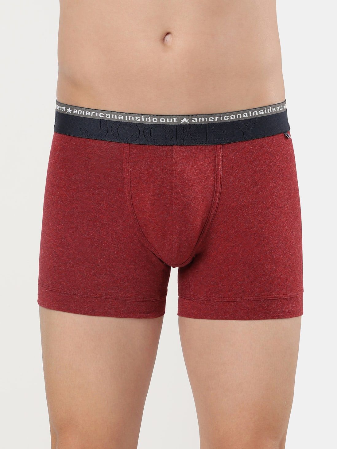 Jockey Men's Super Combed Cotton Elastane Stretch Solid Trunk US60 Red Melange Pack Of 1