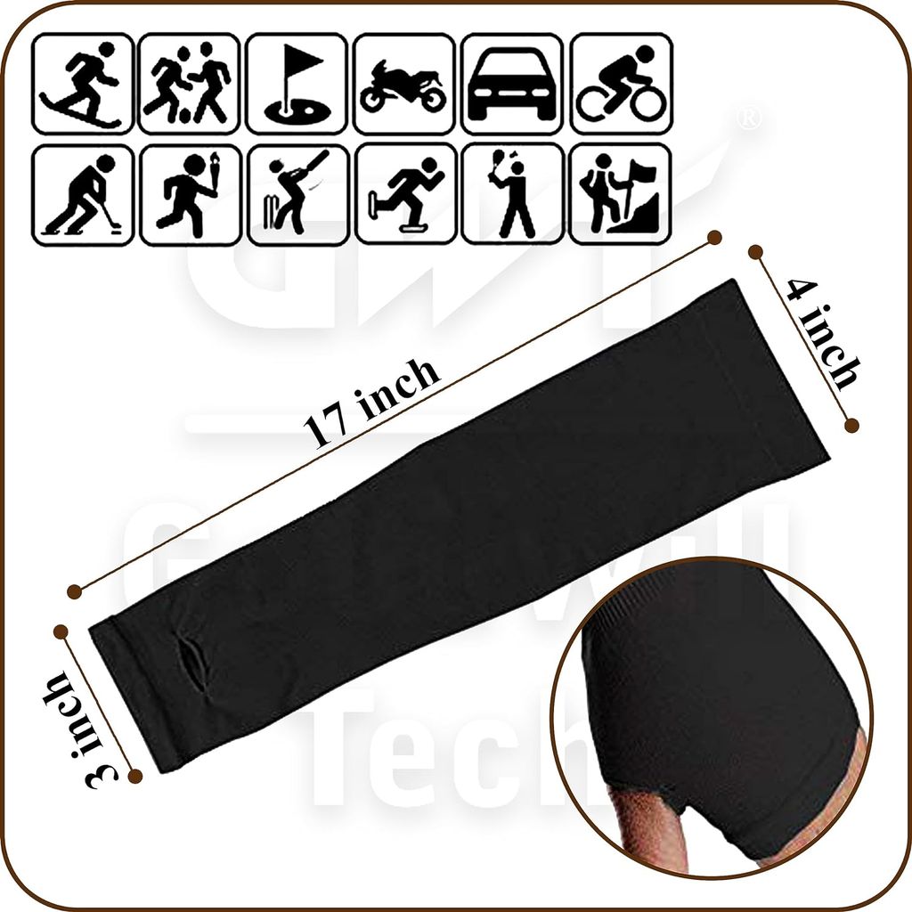 CHINTELS UV Sun Protection Arm Sleeves with Thumb hole Microfibre Arm Warmer,Pack of 4 (Black)