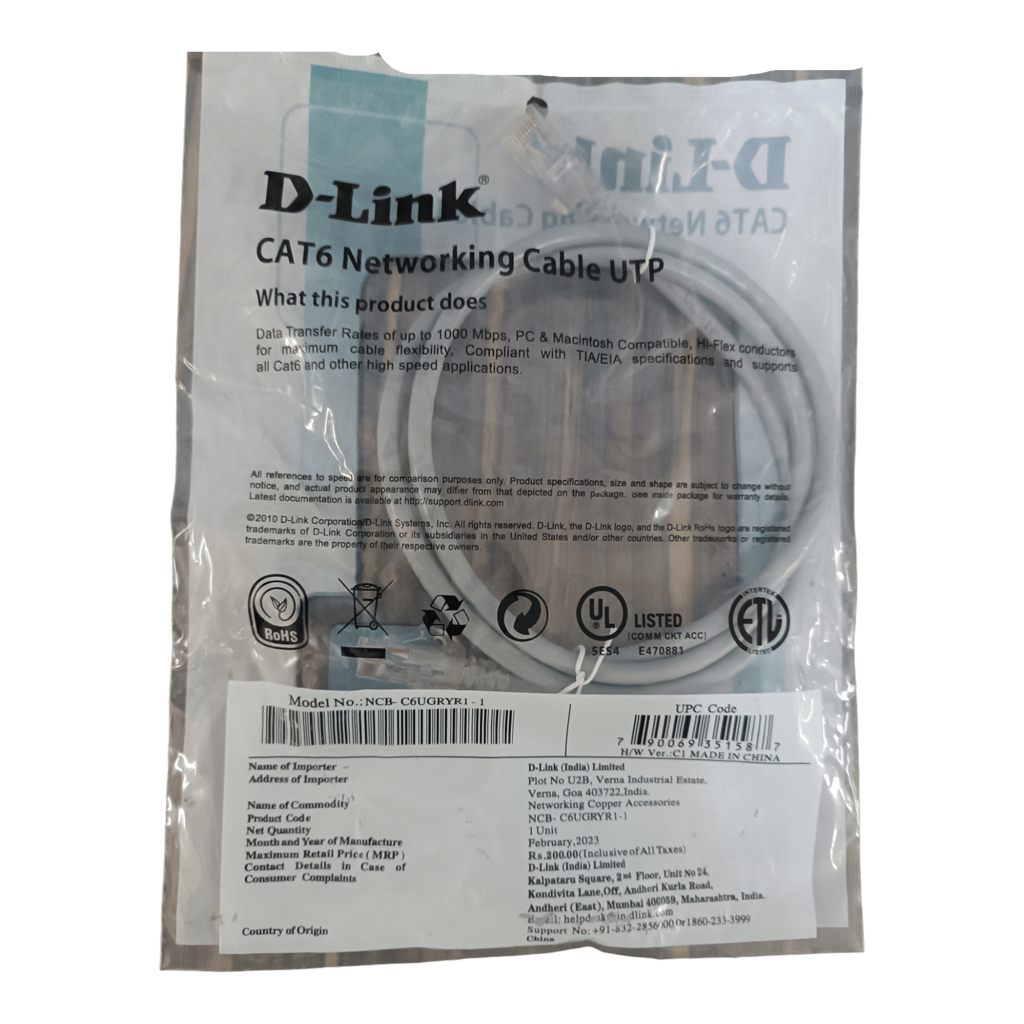 Connect & Conquer: Premium D-Link Cat6 Ethernet Cable 1m - High-Speed Data Transfer, Reliable Signal, Grey, Sleek Design