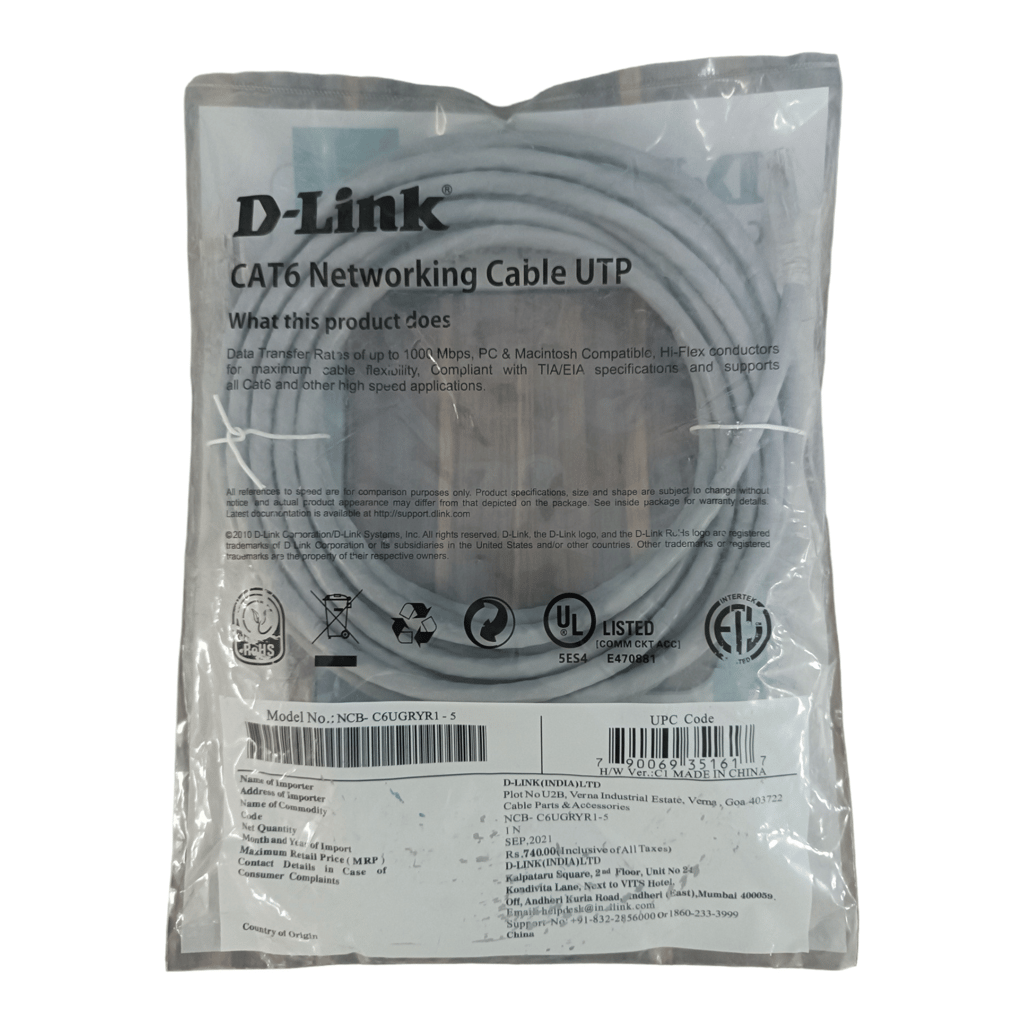 Connect & Conquer: Premium D-Link Cat6 Ethernet Cable 5m - High-Speed Data Transfer, Reliable Signal, Grey, Sleek Design