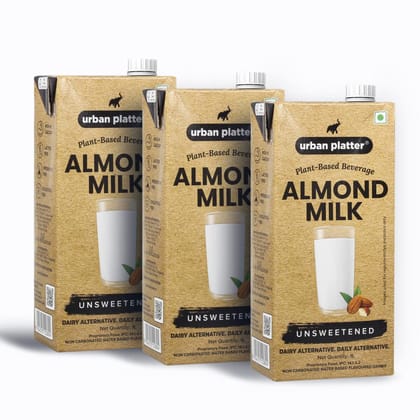 Urban Platter Almond Milk, 1L [Pack of 3, Unsweetened, Dairy-free, Plant-based]