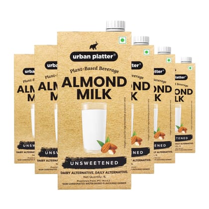 Urban Platter Almond Milk, 1L [Pack of 6, Unsweetened, Dairy-free,Plant-based]