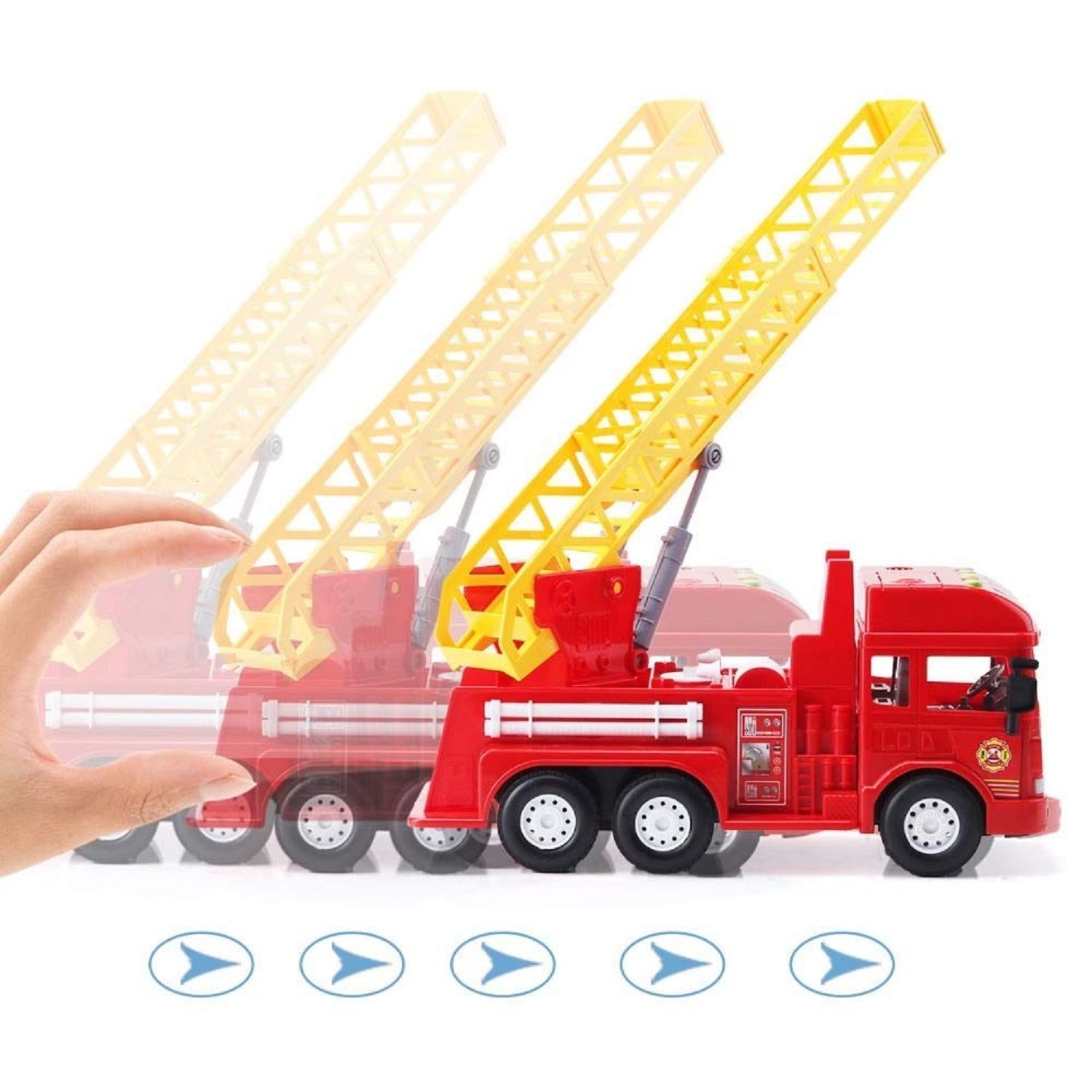 KTRS ENTERPRISE Friction Powered Toy Fire Rescue Truck Fire Engine with Lights Sound and Extendable Resce Rotating Ladder Toy for Kids