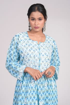 Ladies New Blue Colour Cotton Hand Chikankari Gown