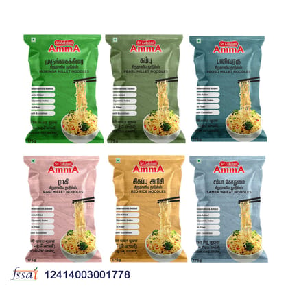 Sri Lakshmi AmmA Millet Noodles | Pack of 6 | Moringa, Pearl, Proso, Samba, Ragi, Red rice