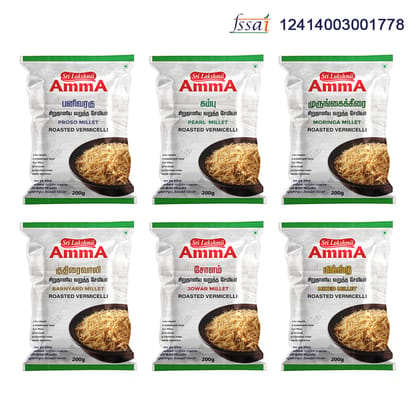 Sri Lakshmi AmmA Millet Vermicelli| Pack of 6 | Moringa, Pearl, Proso, Samba, Ragi and Red rice Millet Vermicelli