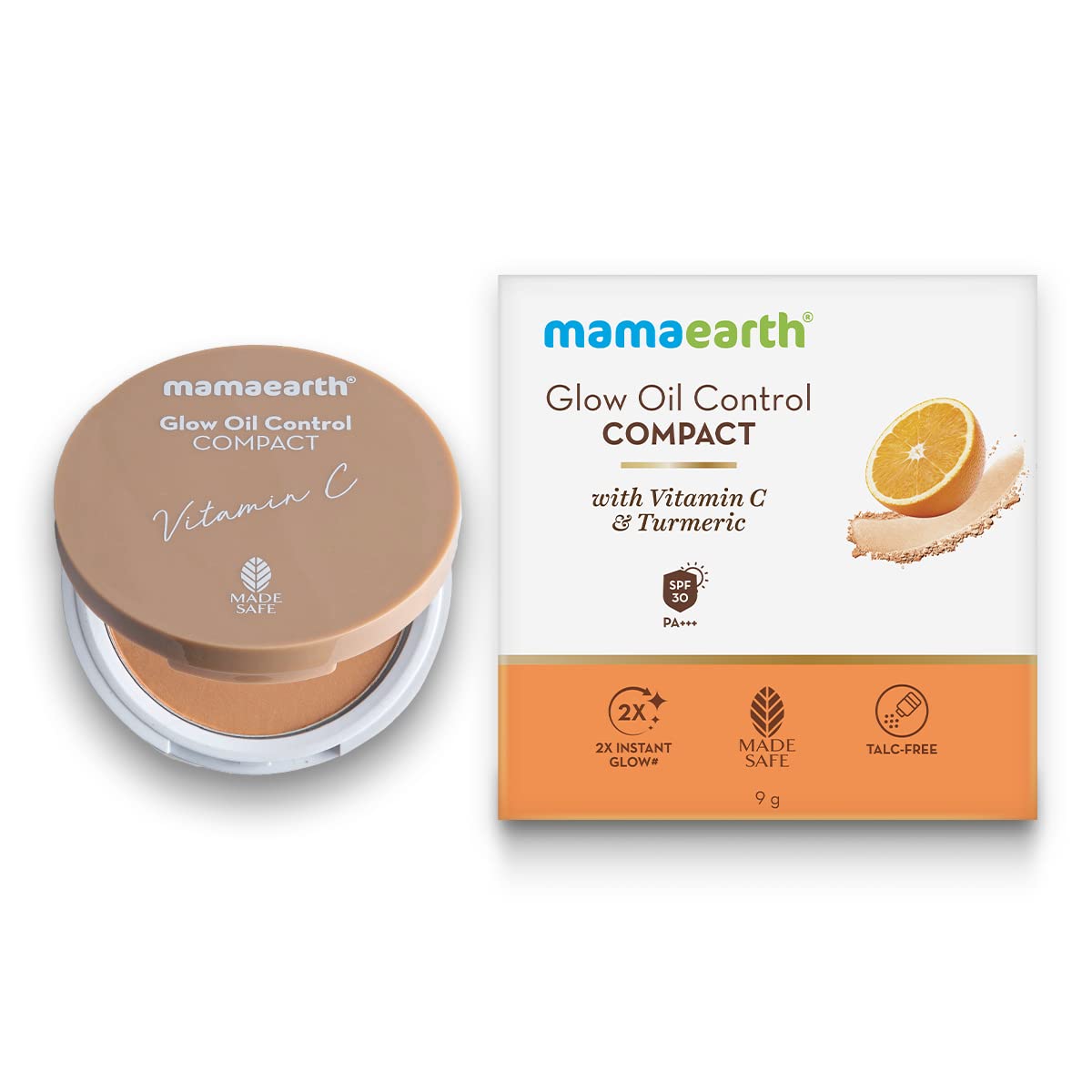 Mamaearth Glow Oil Control Compact SPF 30 with Vitamin C & Turmeric for 2X Instant Glow - 9 g (Almond Glow)