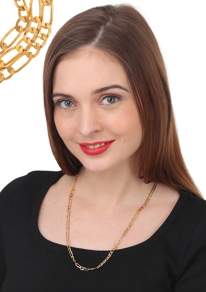 AanyaCentric Latest Silver Plated Anklets Pair & 22 inch Long Gold Plated Chain Stylish Women's and Girls' Accessories