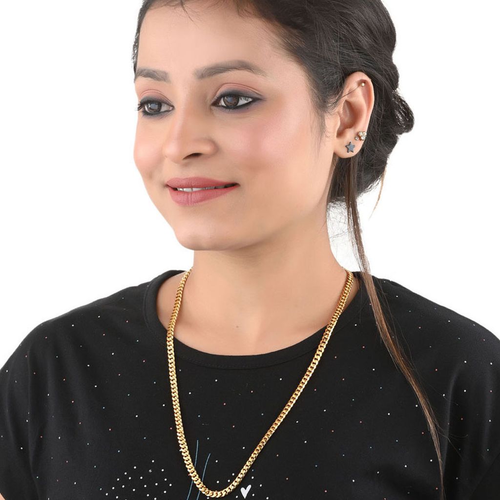 AanyaCentric Latest Silver Plated Anklets Pair & 22 inches Long Gold Plated Chain - Stylish Women and Girls Accessories