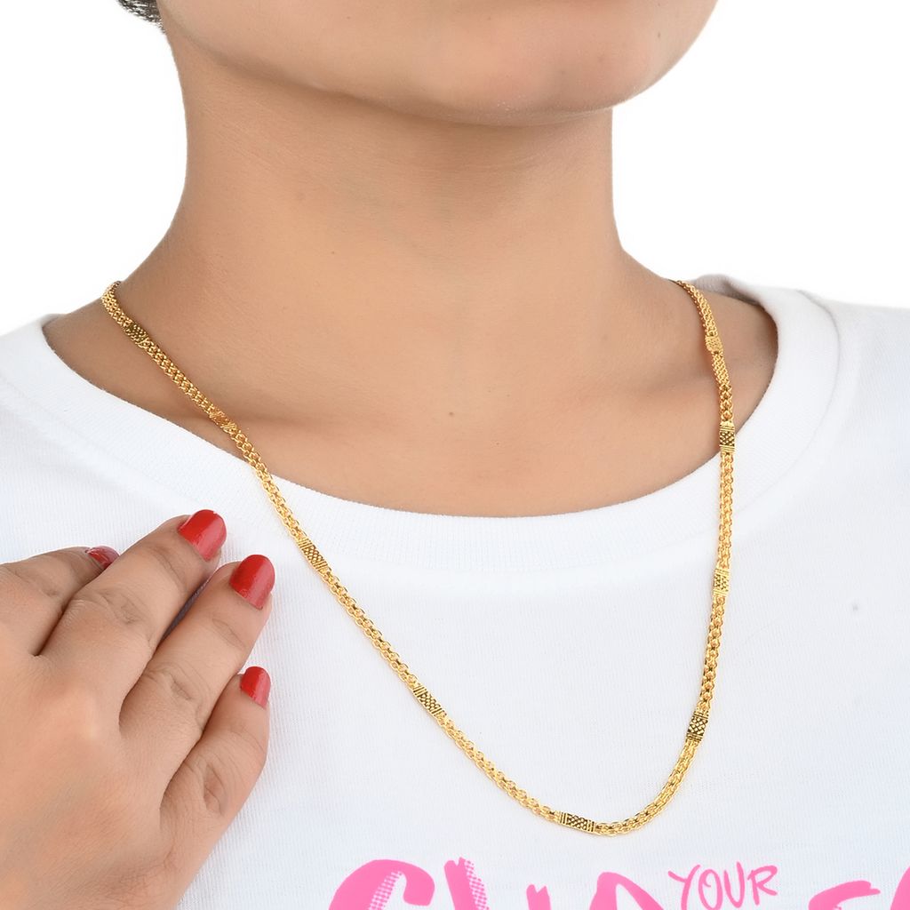 AanyaCentric Elegant Silver Plated Anklets Pair & 22 inches Gold Plated Chain - Stylish Women and Girls Jewelry Set