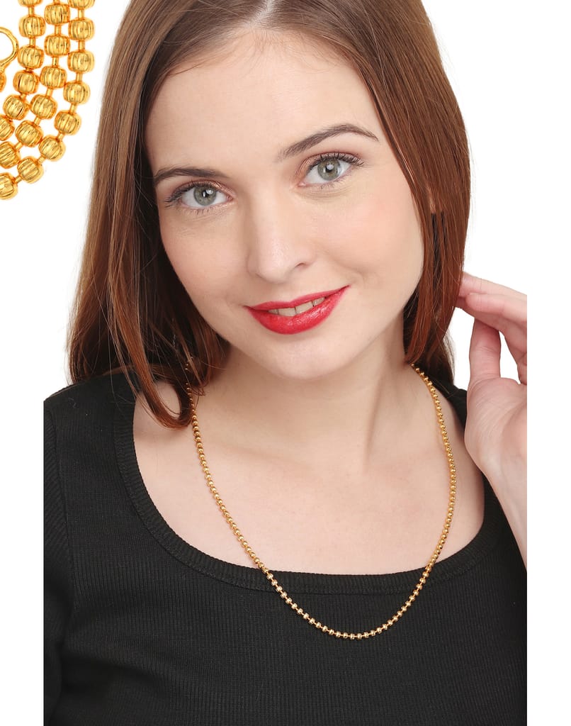 AanyaCentric Elegant Silver Plated Anklets Pair & 22inches Gold Plated Chain Stylish Women's and Girls' Jewelry Set