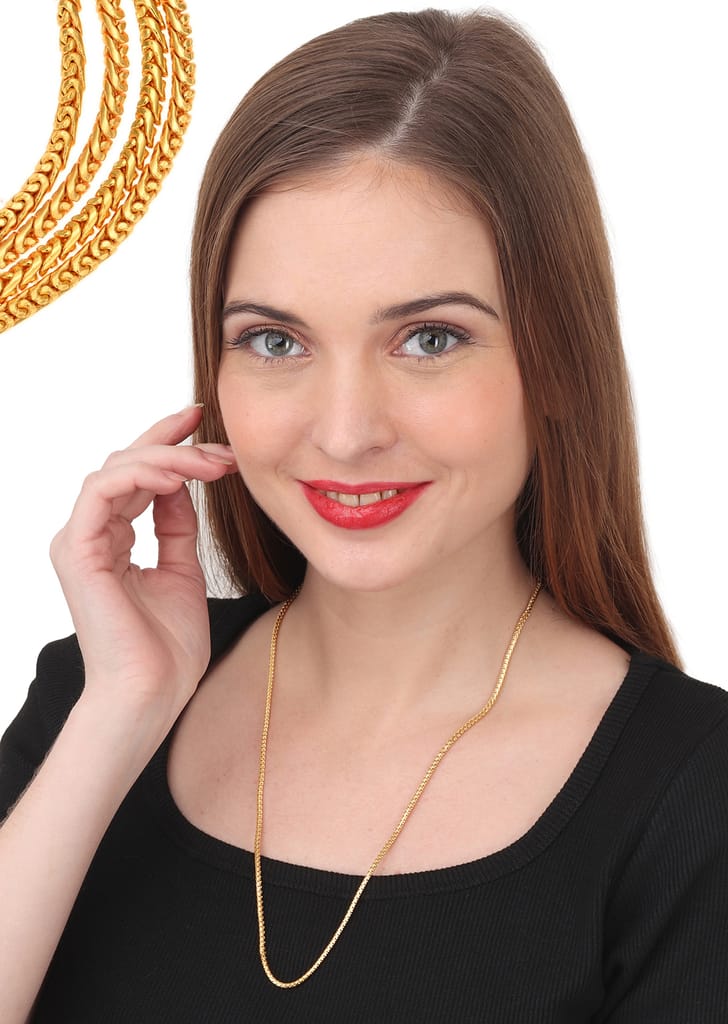 AanyaCentric Latest Silver Plated Anklets Pair & 22inches Gold Plated Chain - Stylish Women's and Girls' Jewelry Set