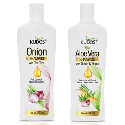 Kudos Aloe Vera Shampoo With Onion & Neem And Onion shampoo With Tea Tree | 500ml | Combo | (Pack of 2)