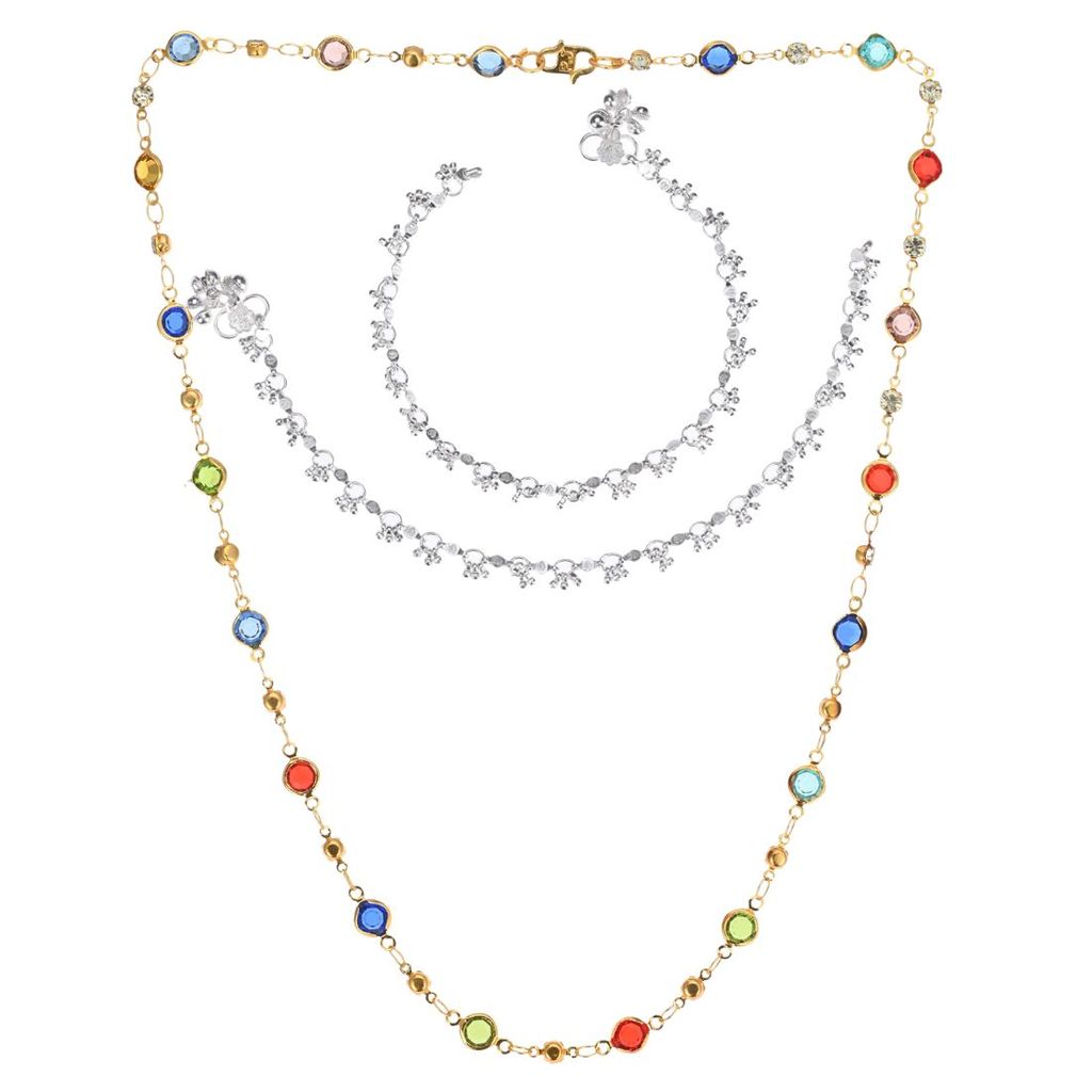 AanyaCentric Elegant Silver Plated Anklets & 22inches Gold Plated Chain - Stylish Women's and Girls' Accessories