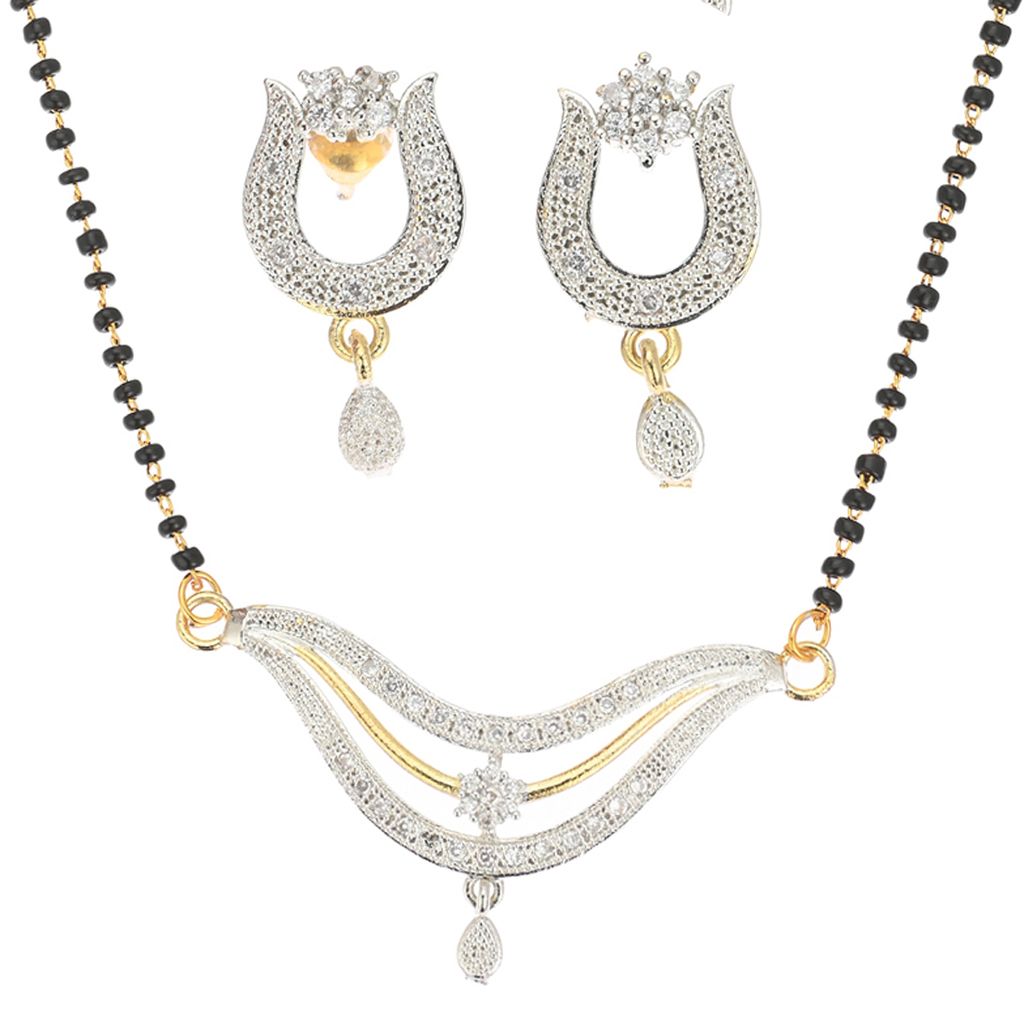 AanyaCentric Gold plating Mangalsutra with Pendant & Earring Set and Silver Plated Anklet
