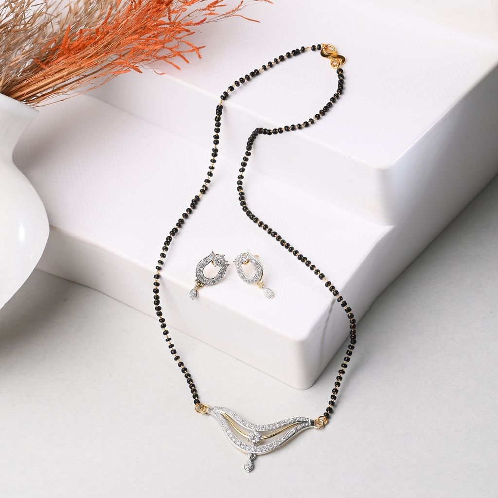 AanyaCentric Gold plating Mangalsutra with Pendant & Earring Set and Silver Plated Anklet