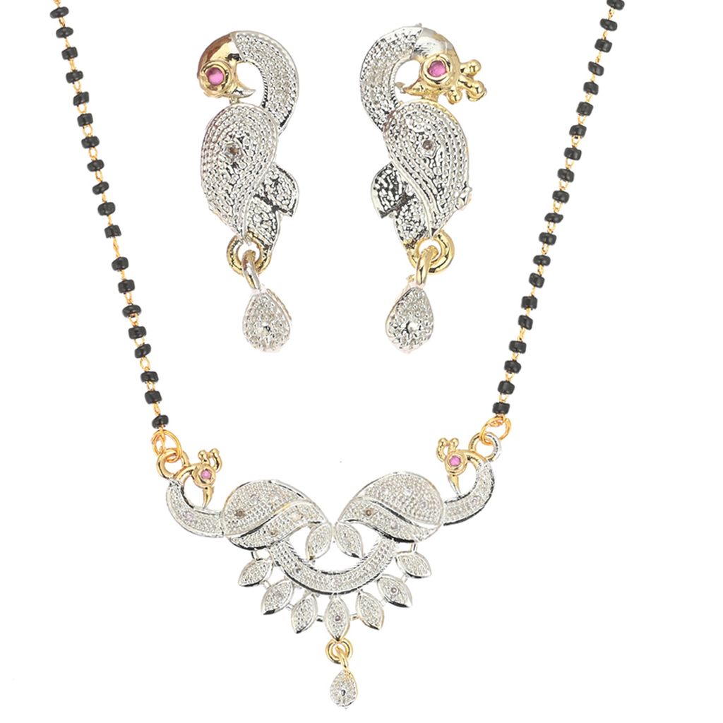 AanyaCentric Gold plating AD Mangalsutra with Pendant & Earring Pair and Silver Plated Anklet