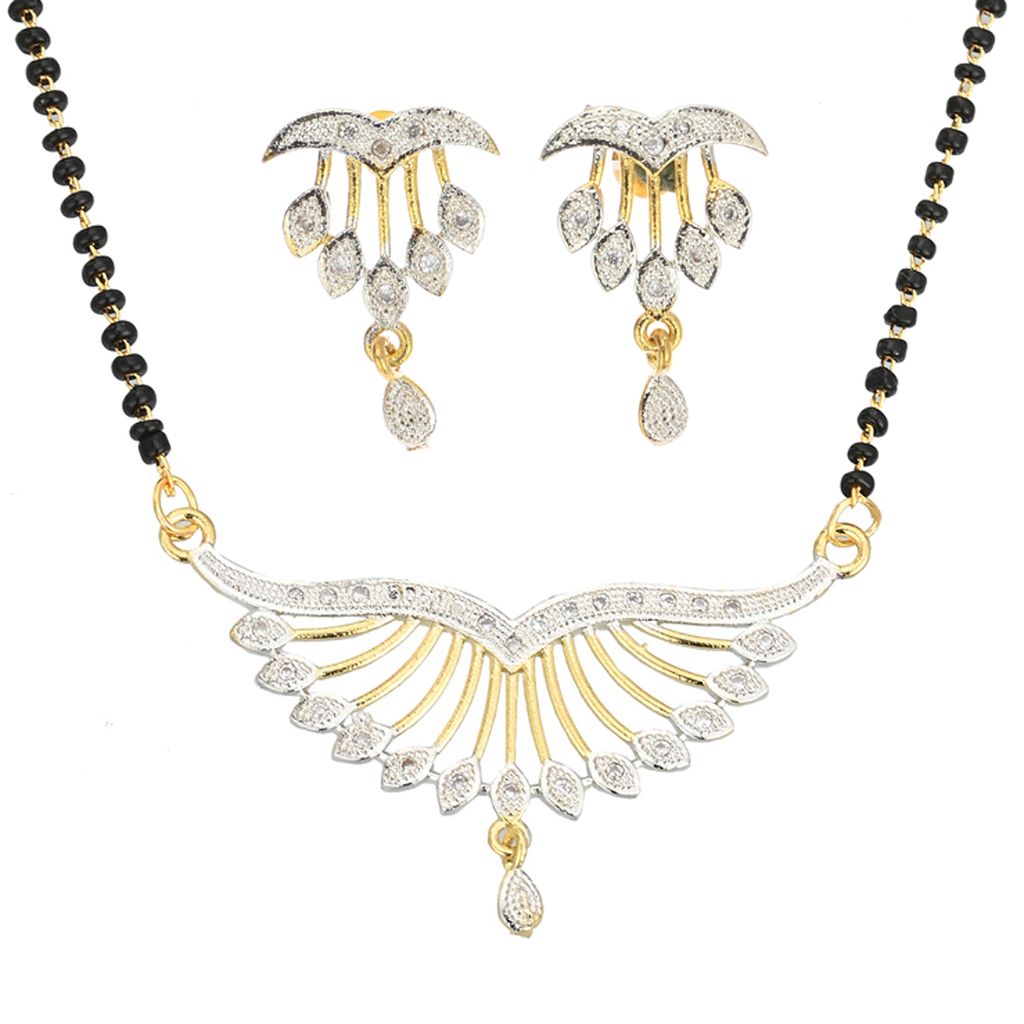 AanyaCentric Gold-plated Short Mangalsutra with Pendant & Earring Set and Silver Plated Anklet
