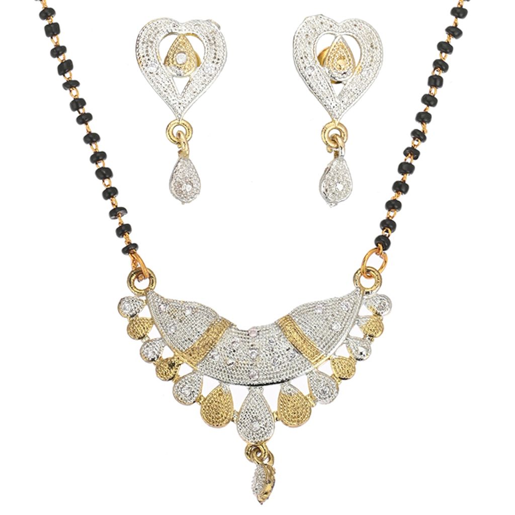 AanyaCentric Gold-plated AD Mangalsutra with Pendant & Earring Set and Silver Plated Anklet