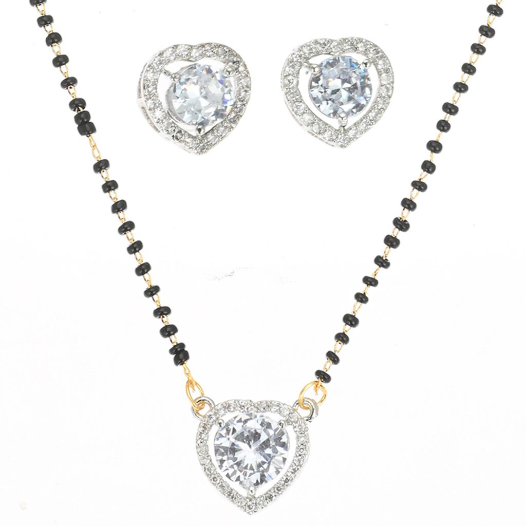 AanyaCentric Gold plated Short Mangalsutra with Pendant & Earring Set and Silver Plated Anklet