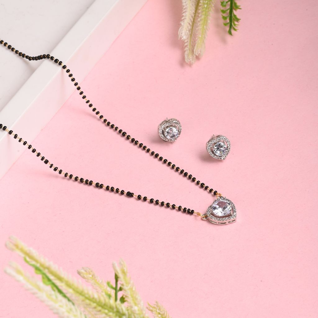 AanyaCentric Gold plated Short Mangalsutra with Pendant & Earring Set and Silver Plated Anklet