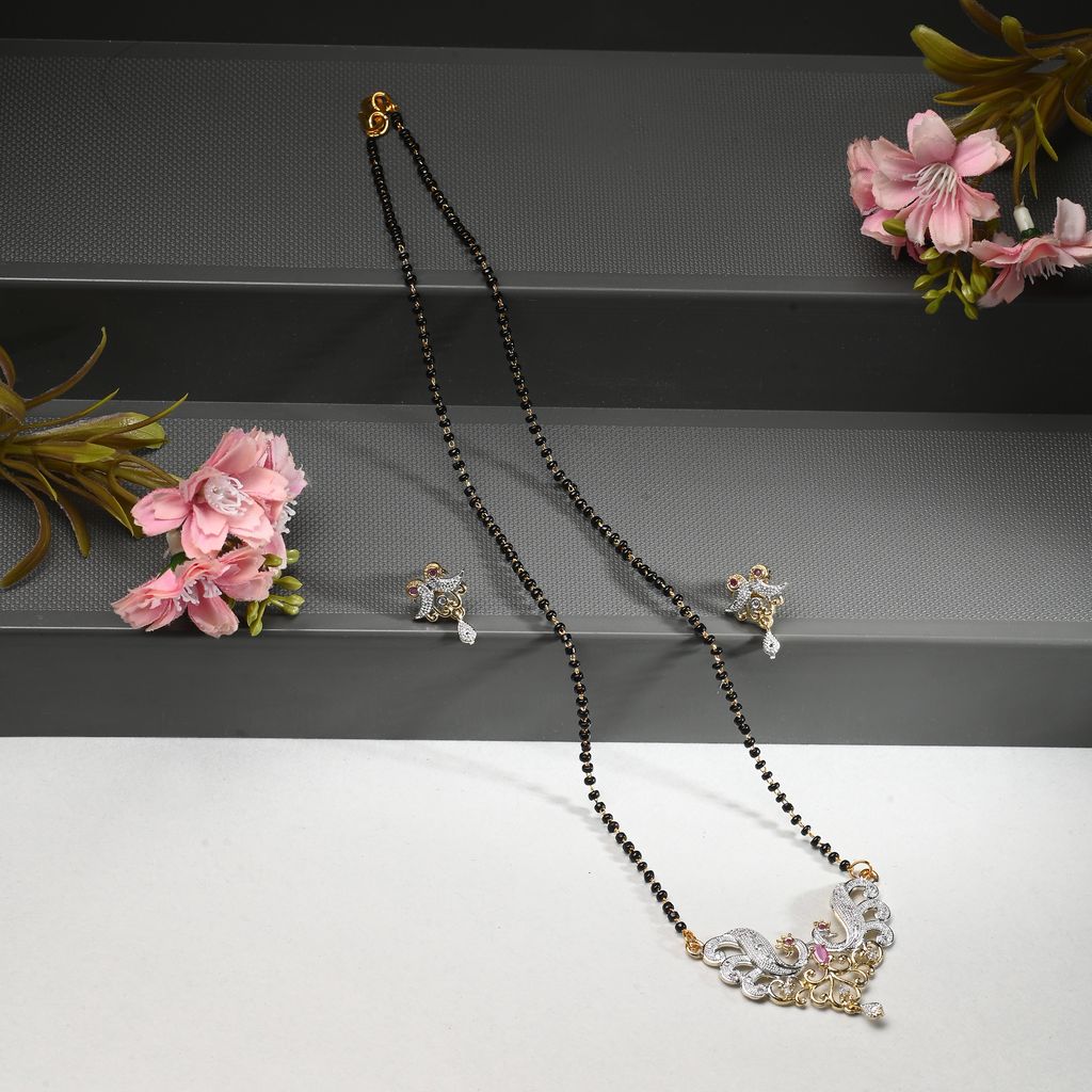 AanyaCentric Gold-plated Mangalsutra with Pendant & Earring Set and Silver Plated Anklet