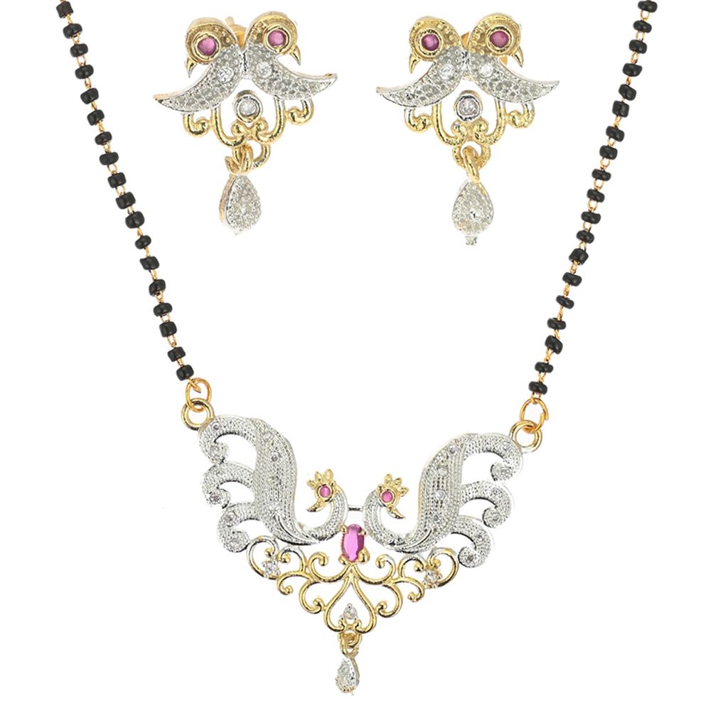 AanyaCentric Gold-plated Mangalsutra with Pendant & Earring Set and Silver Plated Anklet