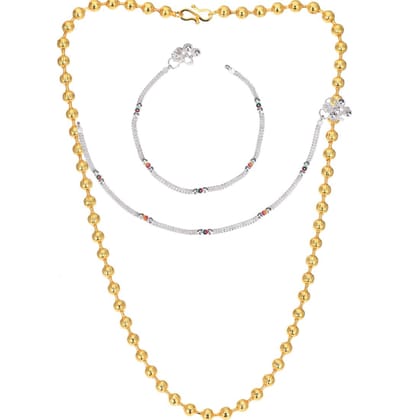 AanyaCentric Elegant Silver Plated Anklets & 22 inch Gold Plated Chain Stylish Women and Girls Accessories
