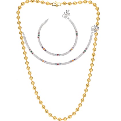 AanyaCentric Elegant Silver Plated Anklets & 22 inches Gold Plated Chain Stylish Women and Girls Accessories