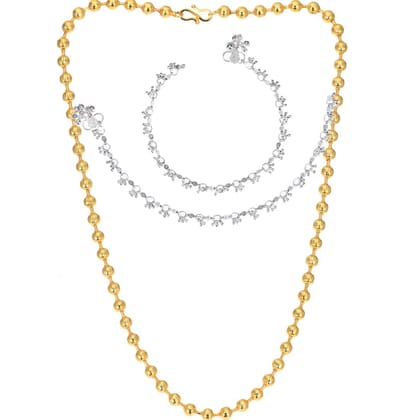 AanyaCentric Elegant Silver Plated Anklets & 22inches Gold Plated Chain Stylish Women and Girls Accessories
