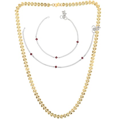 AanyaCentric Elegant Silver Plated Anklets & 22 inch Gold Plated Chain Stylish Women's and Girls' Accessories