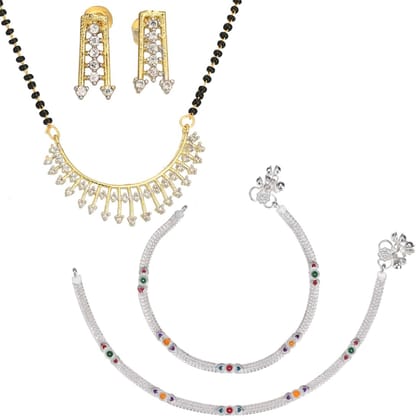 AanyaCentric Gold plating Short Mangalsutra with Pendant & Earring Pair and Silver Plated Anklet
