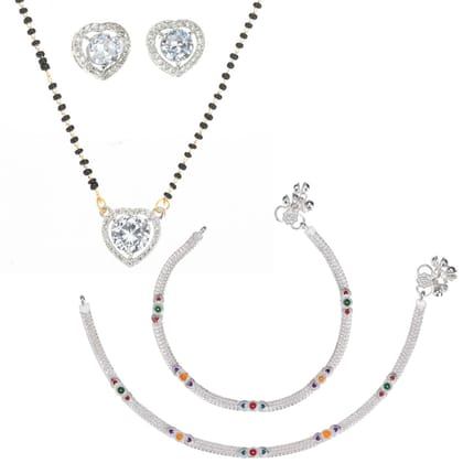 AanyaCentric Gold plated Short Mangalsutra with Pendant & Earring Set and Silver Plated Anklet