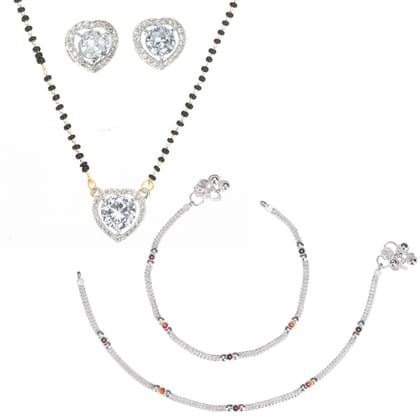 AanyaCentric Gold plating Mangalsutra with Pendant & Earring Pair and Silver Plated Anklet
