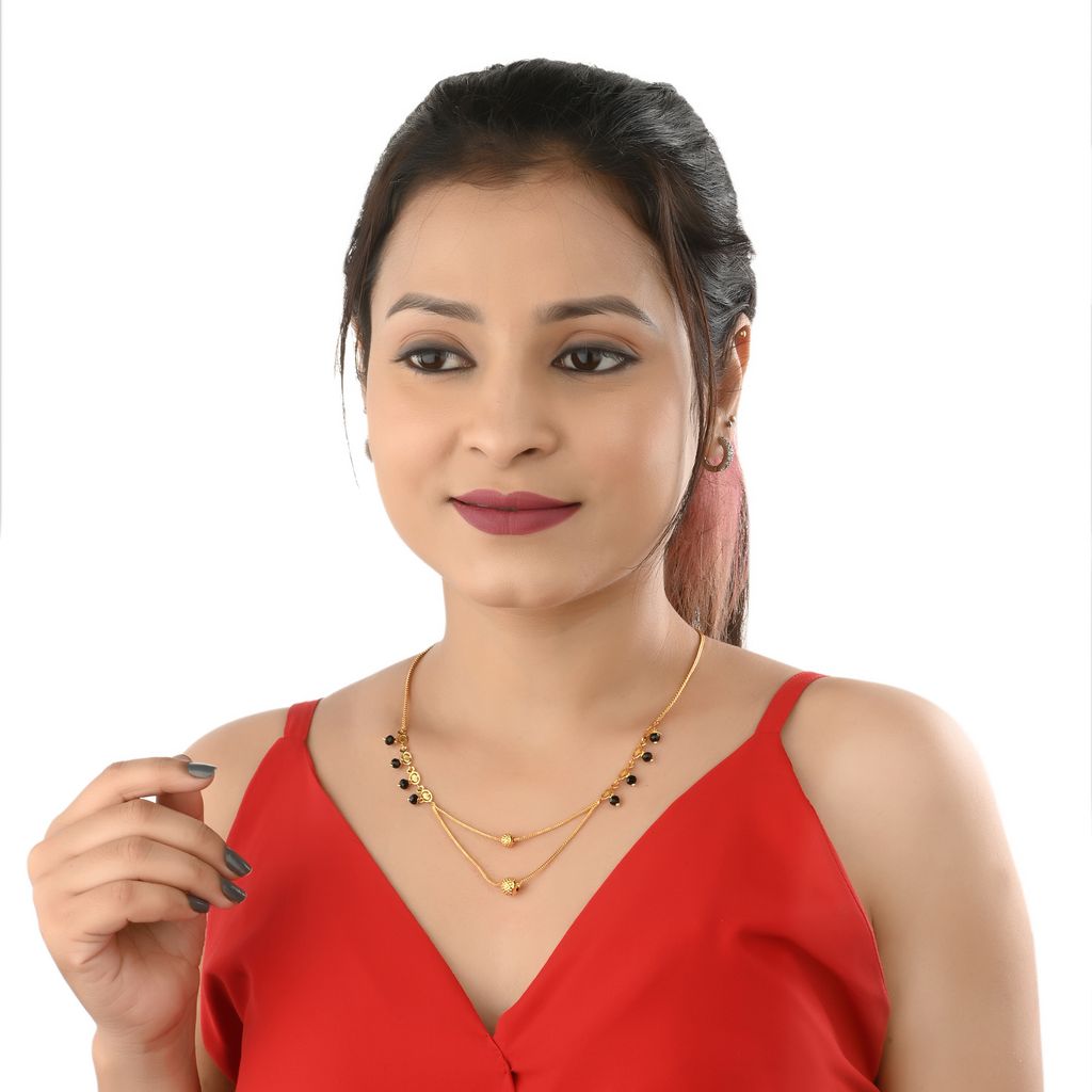 AanyaCentric Short Mangalsutra Set with Earrings Golden - Traditional Indian Gold-plated Jewelry Gift For Women