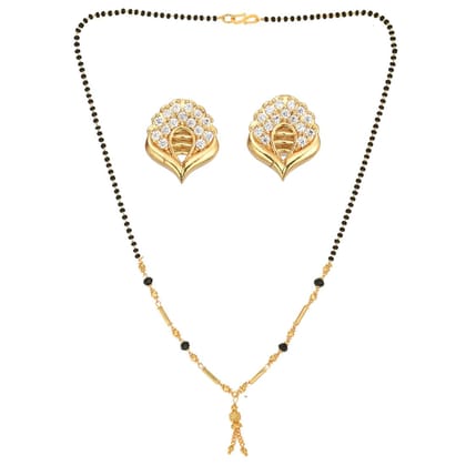 AanyaCentric 18" Mangalsutra Set with Earring Golden Traditional Indian Gold-plated Jewelry Gift
