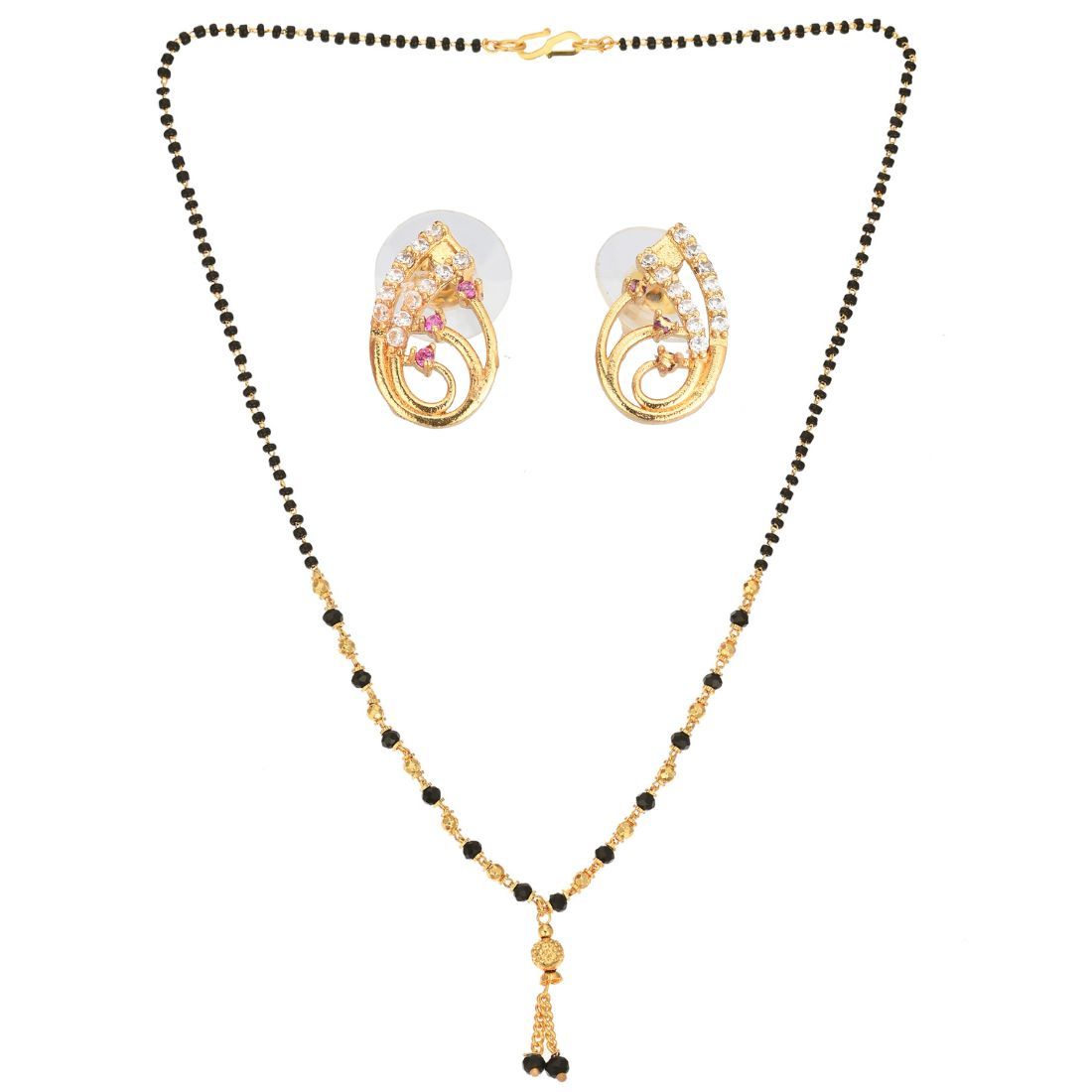 AanyaCentric Short Mangalsutra Set with Earrings Golden - Traditional Indian Gold plated Jewelry Gift For Women