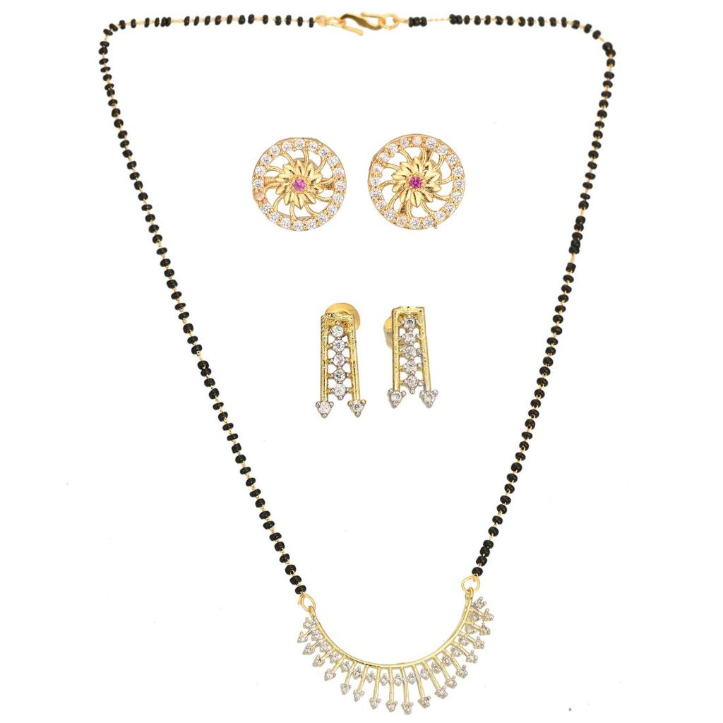 AanyaCentric Fancy Gold plated Jewellery Set for Women - Short Mangalsutra with Pendant, 2 Pair Earring