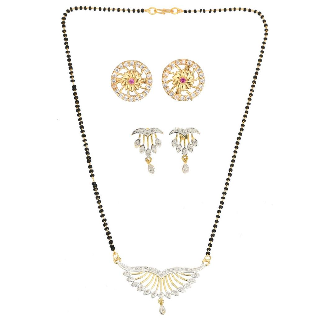 AanyaCentric Fancy Gold-plated Jewellery Set for Women Short Mangalsutra with Pendant, 2 Pair Earring
