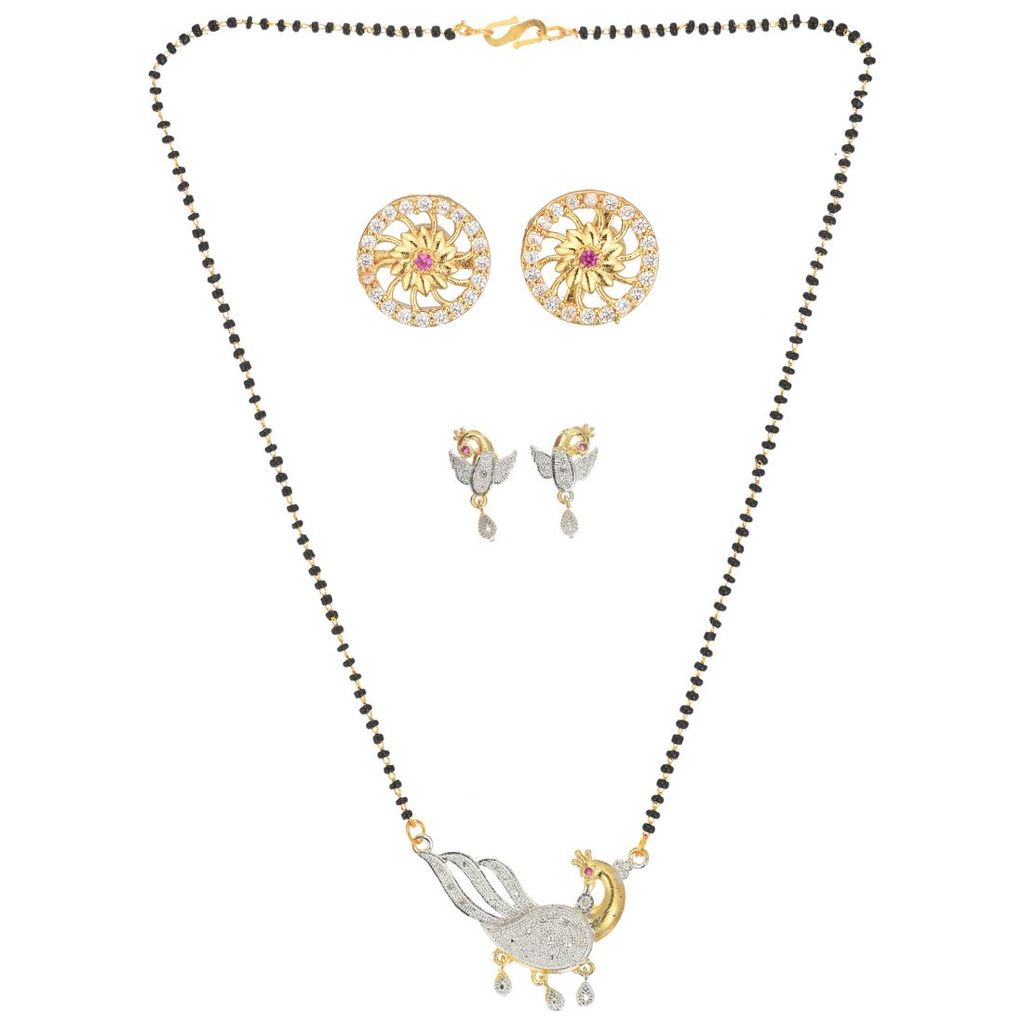 AanyaCentric Fancy Gold plated Jewellery Set for Women - Mangalsutra with Pendant, 2 Pair Earring