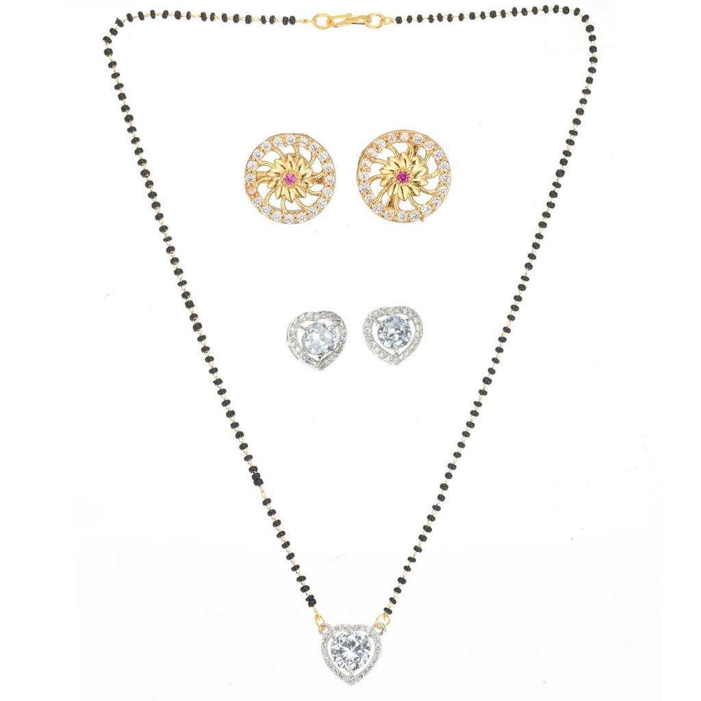 AanyaCentric Fancy Gold-plated Jewellery Set for Women Mangalsutra with Pendant, 2 Pair Earring