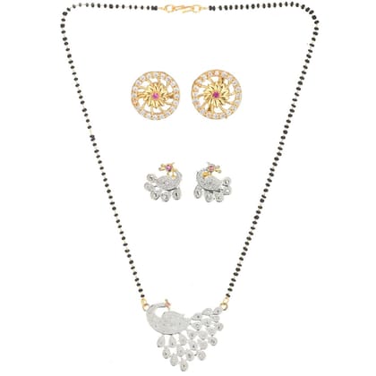 AanyaCentric Fancy Gold plated Jewellery Set for Women Mangalsutra with Pendant, 2 Pair Earrings
