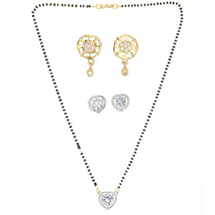 AanyaCentric Fancy Gold-plated Jewelry Set for Women - Mangalsutra with Pendant, 2 Pair Earring