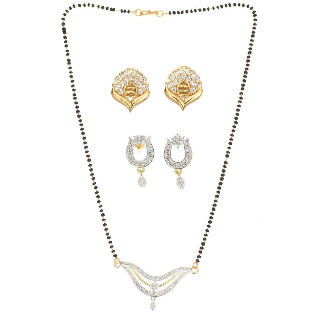 AanyaCentric Fancy Gold-plated Jewelry Set for Women Mangalsutra with Pendant, 2 Pair Earrings