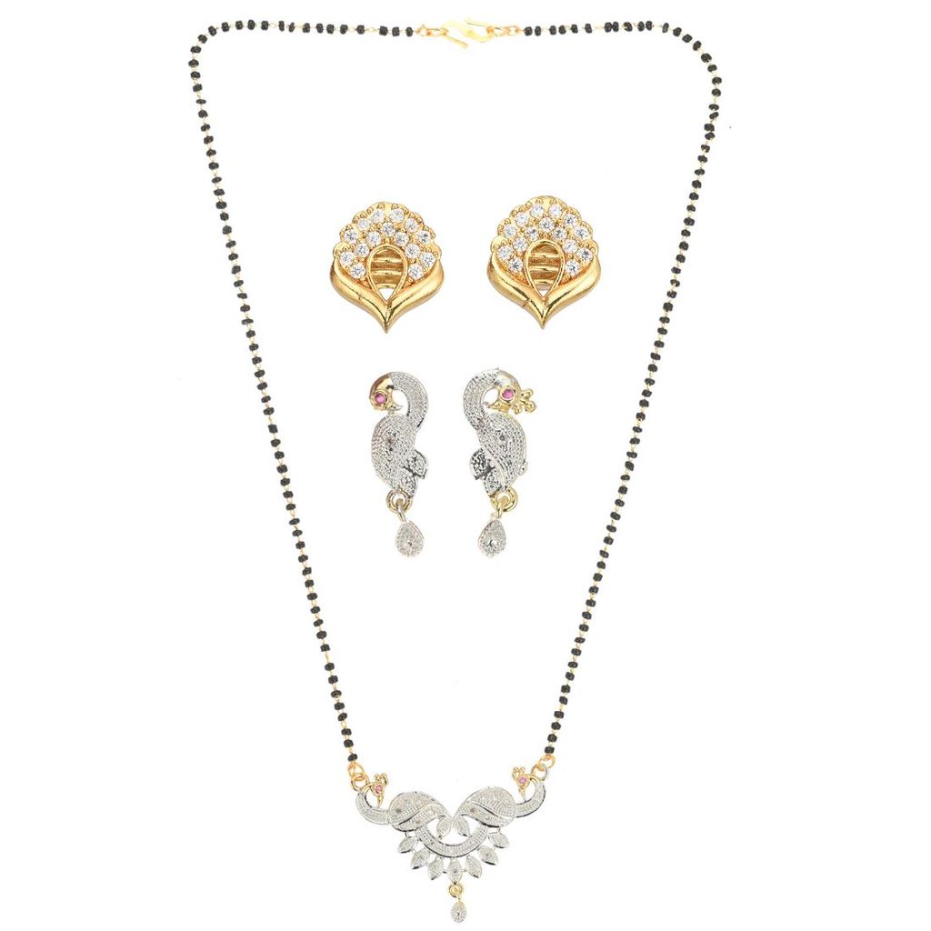 AanyaCentric Stylish Gold plated Jewellery Set for Women - Mangalsutra with Pendant, 2 Pair Earring