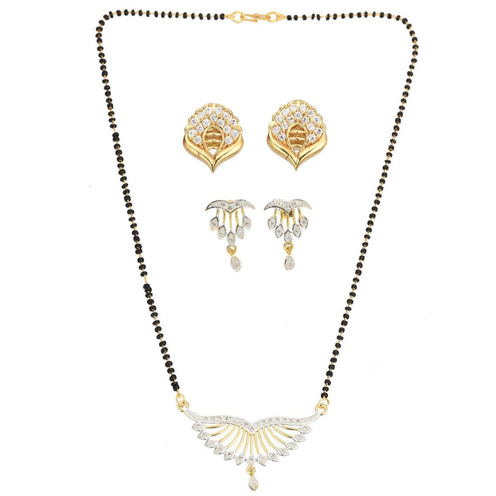 AanyaCentric Stylish Gold plated Jewellery Set for Women Mangalsutra with Pendant, 2 Pair Earring