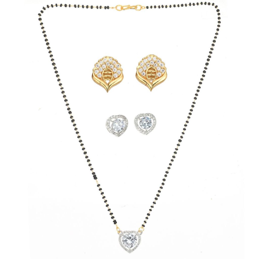 AanyaCentric Stylish Gold plated Jewellery Set for Women Mangalsutra with Pendant, 2 Pair Earrings