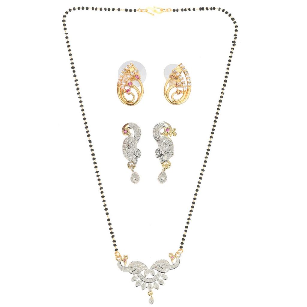 AanyaCentric Stylish Gold-plated Jewelry Set for Women Mangalsutra with Pendant, 2 Pair Earring