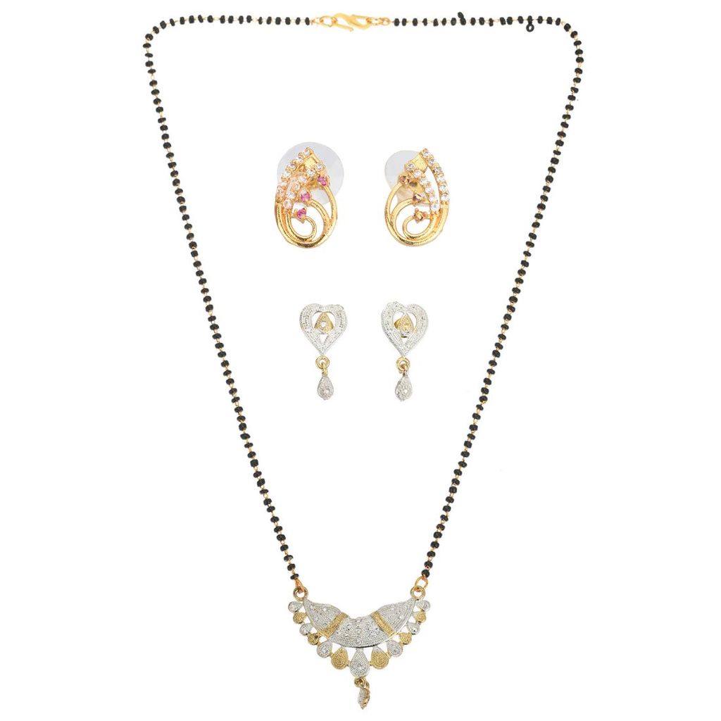 AanyaCentric Stylish Gold-plated Jewelry Set for Women - Mangalsutra with Pendant, 2 Pair Earring
