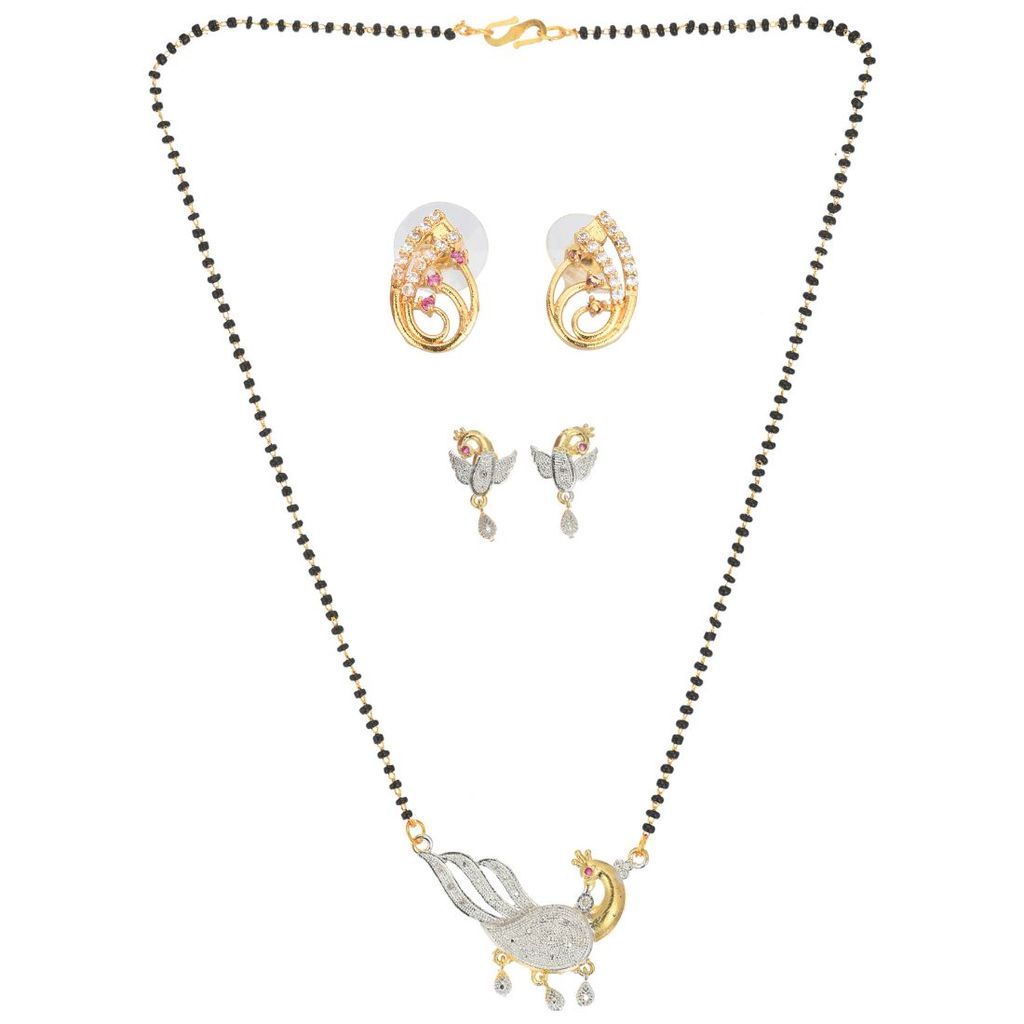 AanyaCentric Stylish Gold plated Jewelry Set for Women Mangalsutra with Pendant, 2 Pair Earrings